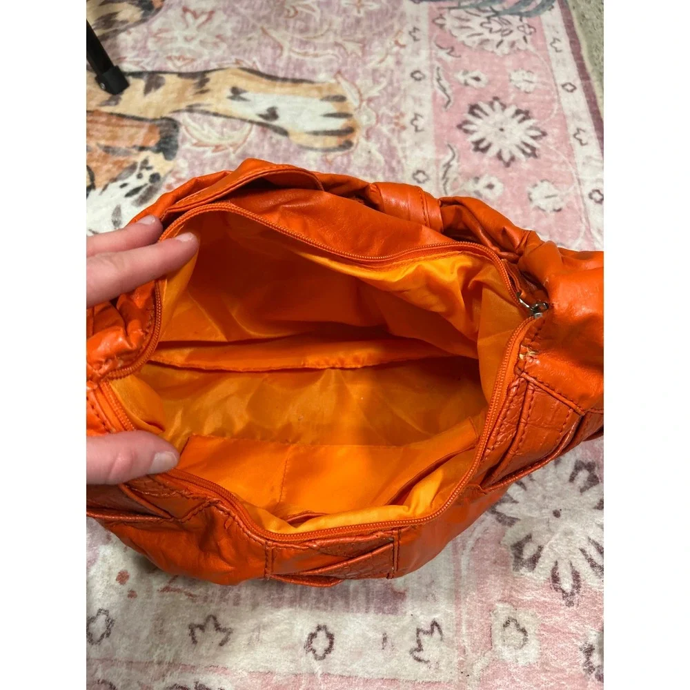 Y2K Orange Slouchy Hobo Shoulder Bag Bow‎ Detail Textured Statement